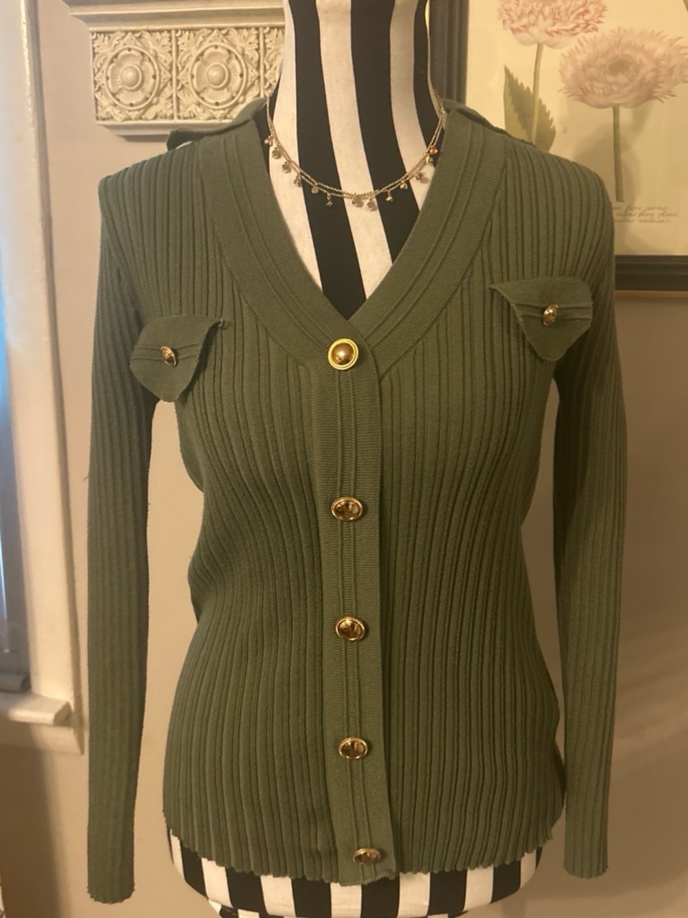 Nanette Lepore olive green ribbed knit sweater top small